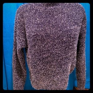 Blue and silver tinsel holiday sweater